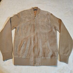 Vintage Damon Suede & Knit Tan Hybrid Bomber Jacket Men's Large Tall